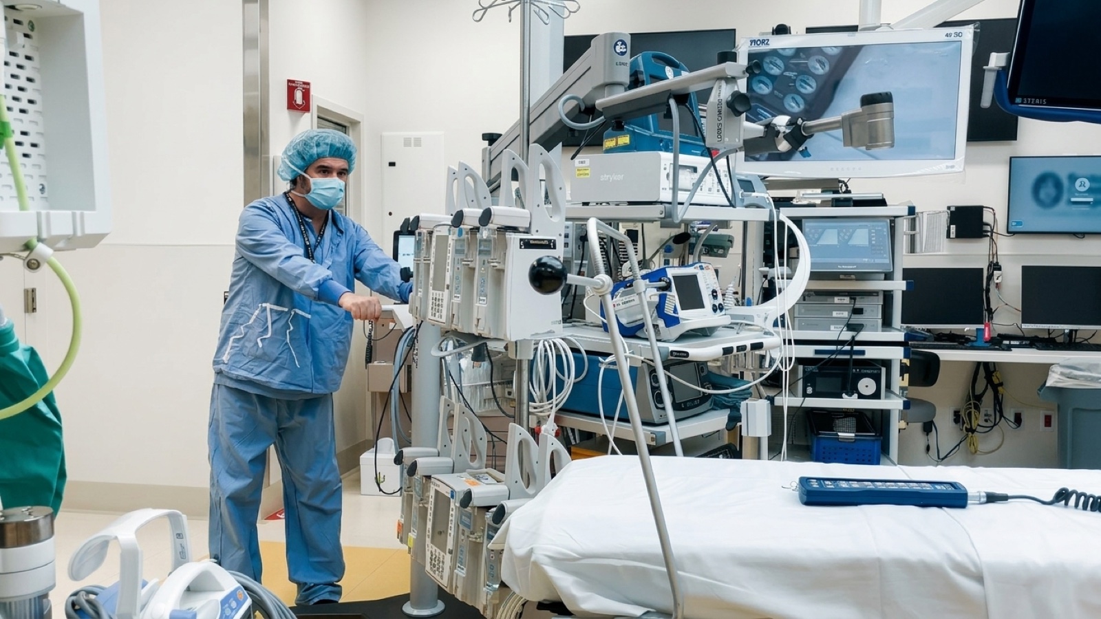 Ryan Kavanagh operating a camera in the operating room at Boston Children's Hospital.